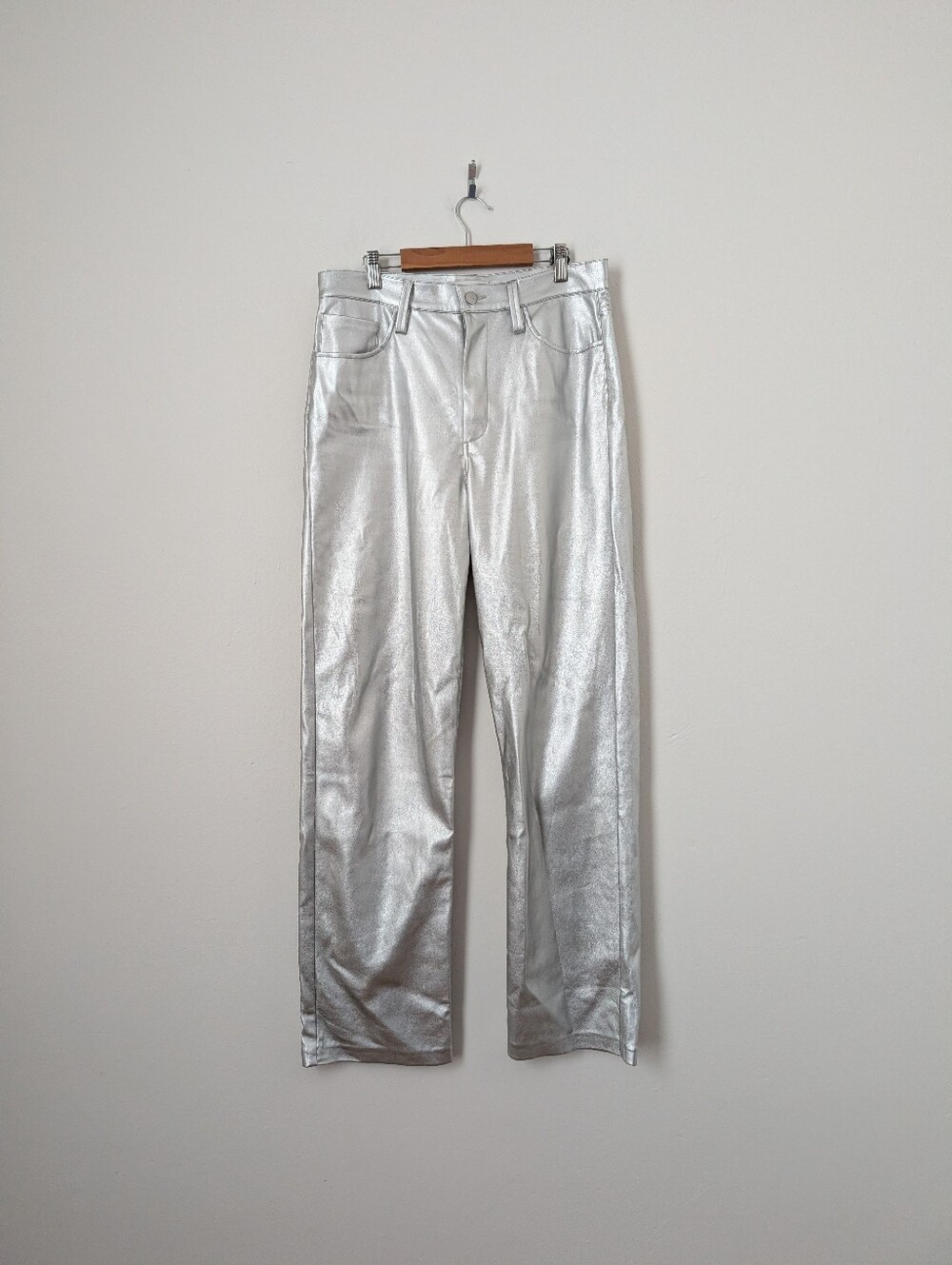 Joe's Jeans Silver Faux Leather Metallic Margot High Rise Straight Leg Pants - Picture 3 of 8